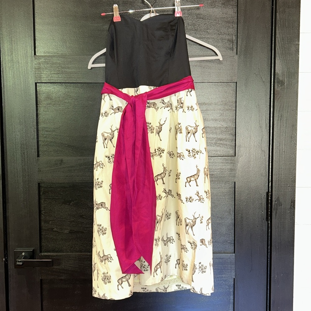 EUC Anthro Postmark Black and Cream Skirt with Deer Print